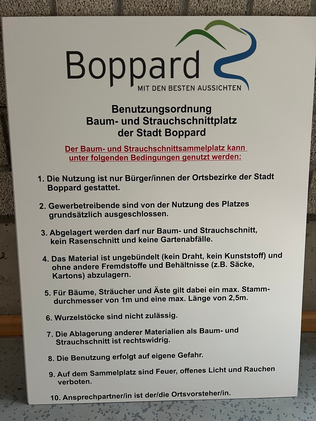 Auf den Baum- und Strauchschnittplätzen in Boppard gilt ab sofort eine geänderte Benutzungsordnung.