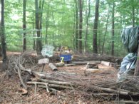 Sitzkreis aus Holz im Wald