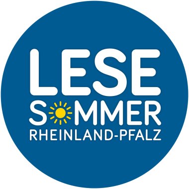 Blaues Logo mit weißer Schrift: Lesesommer Rheinland-Pfalz