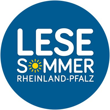 Blaues Logo mit weißer Schrift: Lesesommer Rheinland-Pfalz