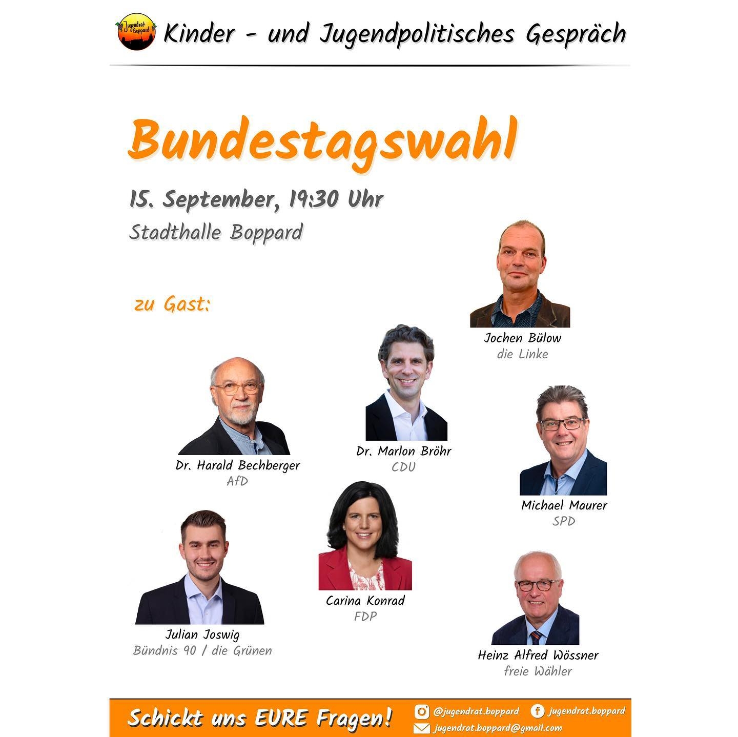 Das Plakat mit den Porträts der Bundestagskandidaten.