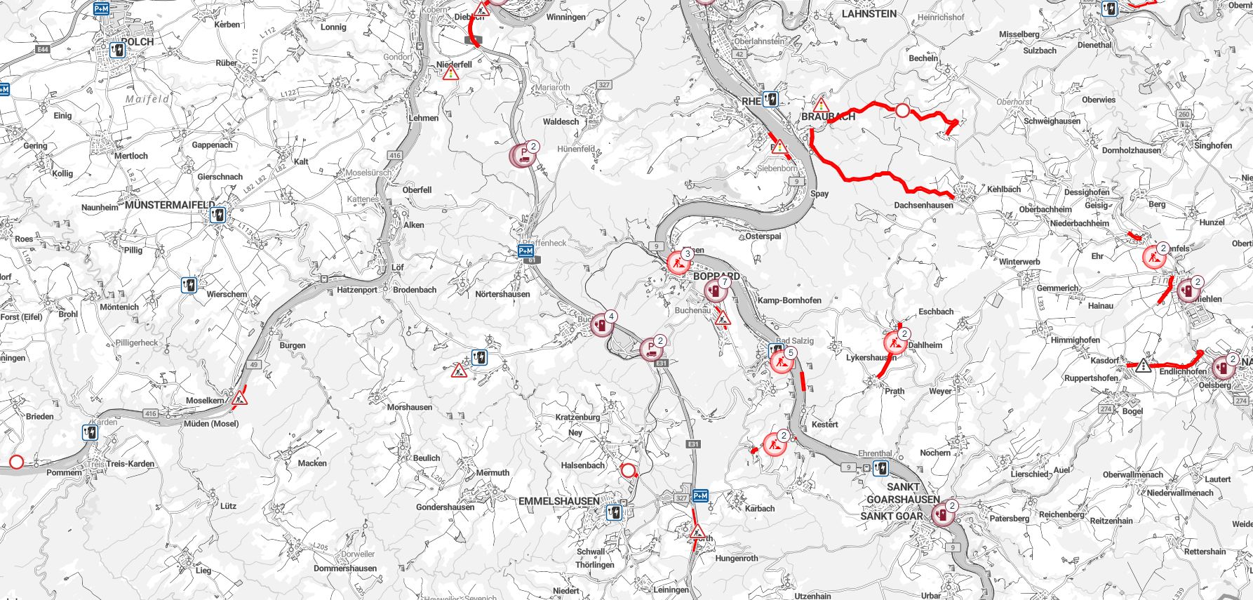 Im digitalen Mobilitätsatlas finden sich unter anderem Informationen zu Baustellen, zur Verkehrslage, Fahrplanabweichungen im ÖPNV, Bauprojekten, Verkehrsbelastungen, Unfallschwerpunkten und Elektromobilität. Das Bild zeigt einen Kartenausschnitt.