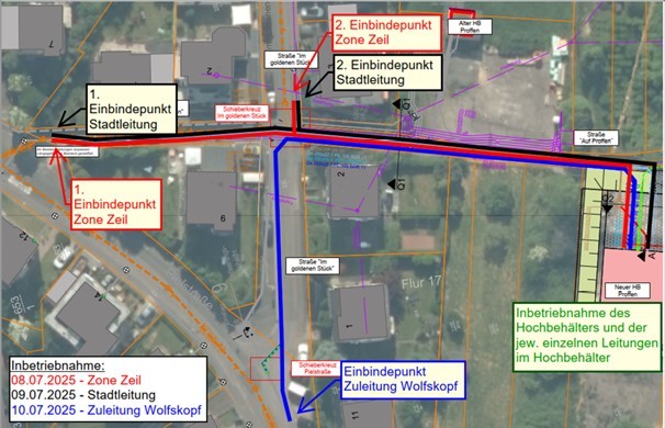 Übersicht: Leitungserneuerung und neuer Trinkwasserhochbehälter.