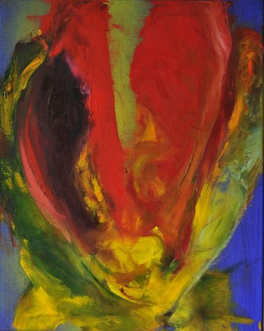 Dieses Werk trägt den Titel „Tulpe auf Blau“.