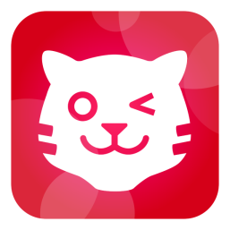 Icon Tigerbooks-App: Tigergesicht, zwinkernd, weiß auf dunkelrot