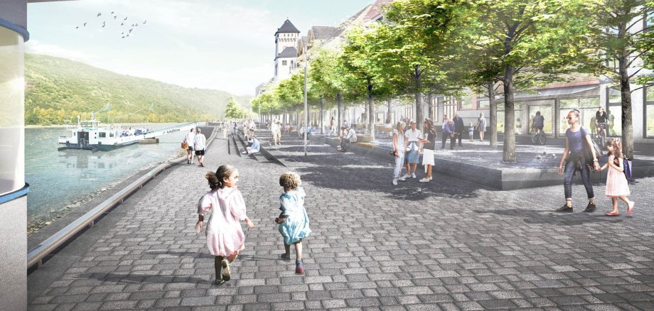 Der Siegerentwurf sieht unter anderem Natursteine und eine barrierefreie Gestaltung vor. Das Foto zeigt eine Visualisierung aus dem Siegerentwurf.