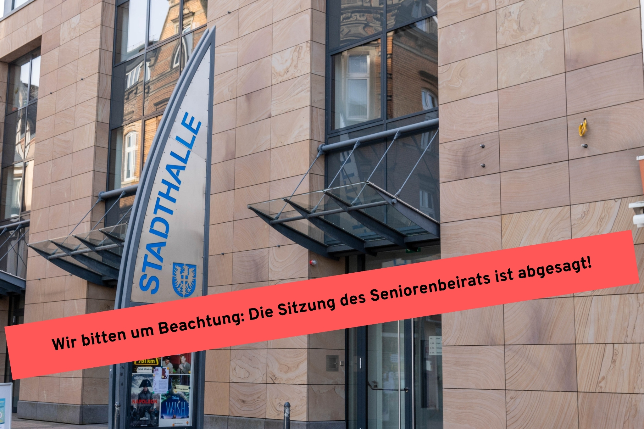 Die für Donnerstag, 19. Dezember 2024, geplante Sitzung des Seniorenbeirates im Kleinen Saal der Stadthalle wird abgesagt.